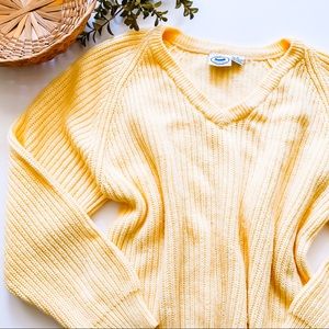 Vintage Yellow V-Neck Knit Sweater